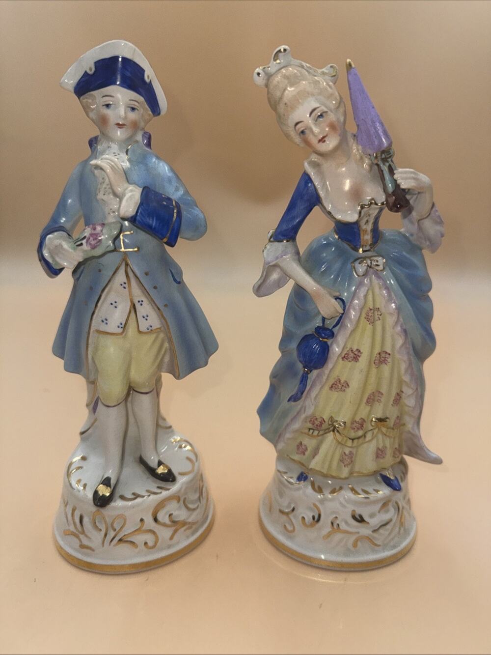 Vintage Colonial Style Porcelain Man & Woman Figures-Statues Made USA